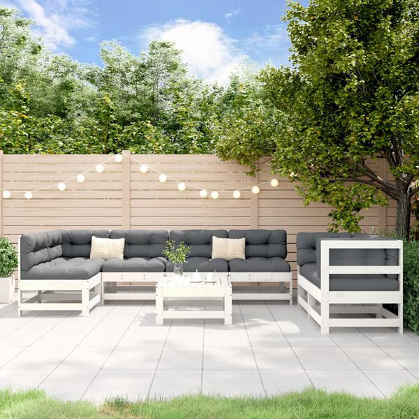 vidaXL 8 Piece Garden Lounge Set White Solid Wood Pine