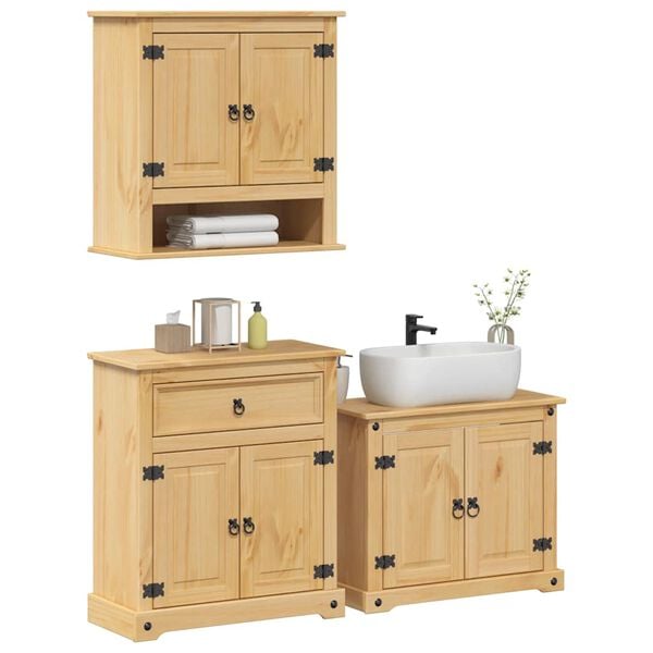 vidaXL 3 Piece Bathroom Furniture Set Corona Solid Wood Pine