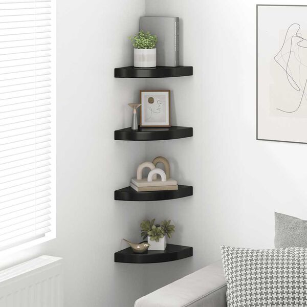 vidaXL Floating Corner Shelves 4 pcs High Gloss Black 25x25x3.8 cm MDF