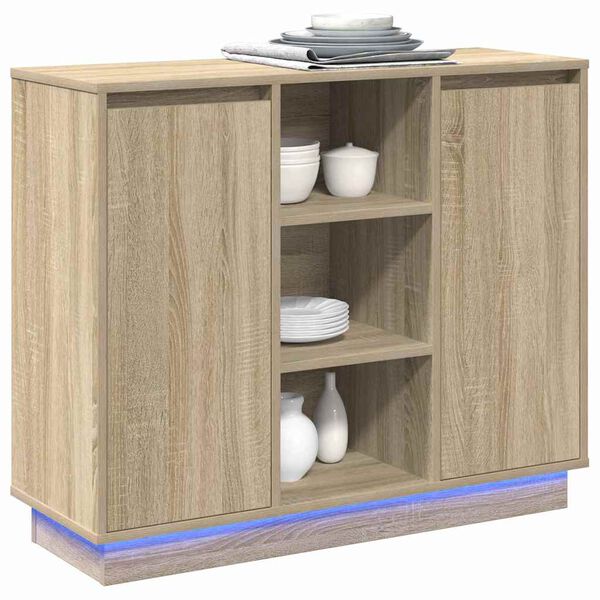 vidaXL LED Sideboard Sonoma Oak 90 x 32 x 75 cm Engineered Wood