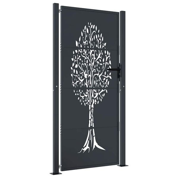 vidaXL Garden Gate Anthracite 100x200 cm Steel Tree Design