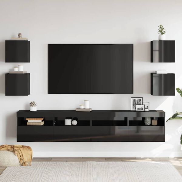 vidaXL Wall Mounted TV Cabinets 4 pcs High Gloss Black 30.5x30x30 cm