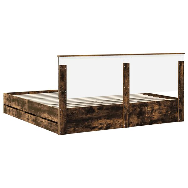 vidaXL Bed Frame with Drawer Smoked Oak 200 x 200 cm Engineer Wood