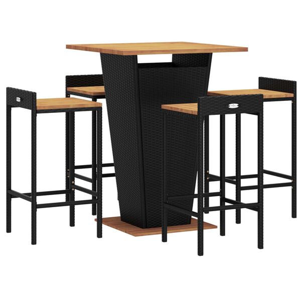 vidaXL 5 Piece Garden Bar Set Black Poly Rattan&Solid Wood Acacia