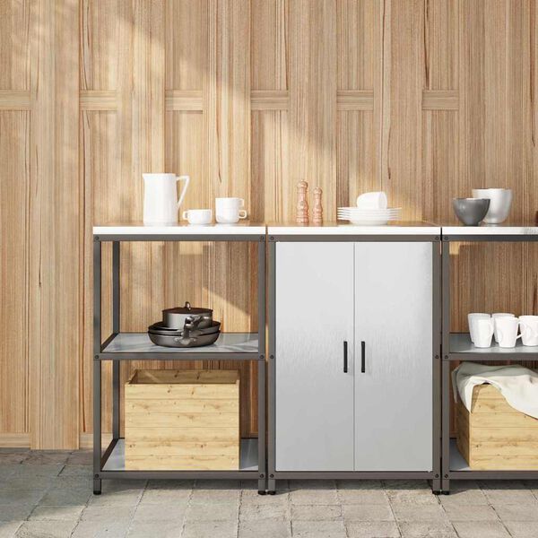 vidaXL Kitchen Storage Set with Shelf 2 pcs Silver Stainless Steel