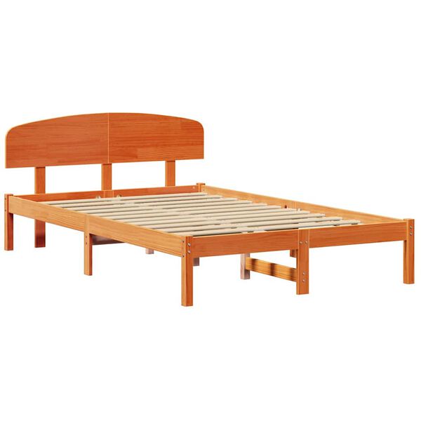 vidaXL Bed Frame with Headboard Wax Brown 120 x 200 cm Solid Pine Wood