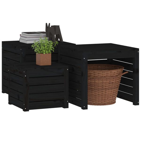 vidaXL 3 Piece Garden Box Set Black Solid Wood Pine