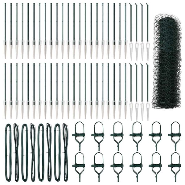 vidaXL Fence with Posts Green 1 x 100 m PVC-coated steel