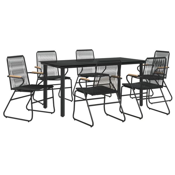vidaXL 7 Piece Garden Dining Set Black PVC Rattan