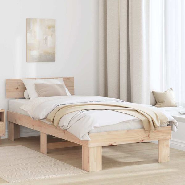 vidaXL Bed Frame with Headboard Natural 90 x 190 cm Solid Pine Wood