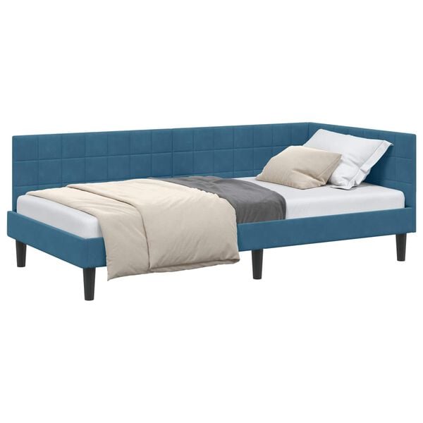 vidaXL Corner Bed Frame with Headboard Blue 100 cm x 200 cm Velvet