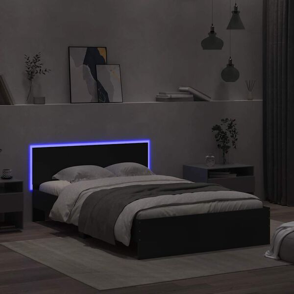 vidaXL Bed Frame with Headboard and LED Black 120x200 cm