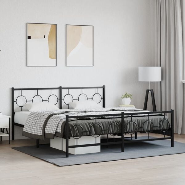 vidaXL Metal Bed Frame without Mattress with Footboard Black 180x200cm