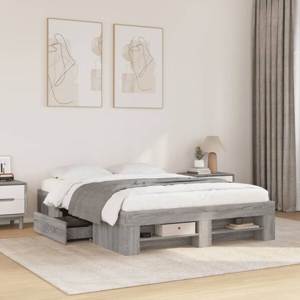 vidaXL Bed Frame without Mattress Grey Sonoma 120x190 cm Small Double Engineered Wood