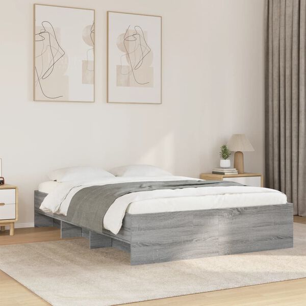 vidaXL Bed Frame without Mattress Grey Sonoma 135x190 cm Double Engineered Wood