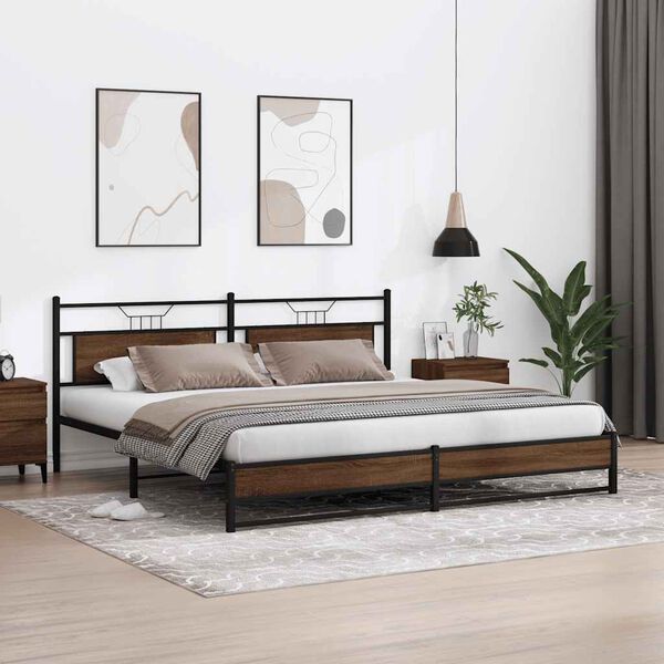 vidaXL Metal Bed Frame without Mattress Brown Oak 193x201 cm