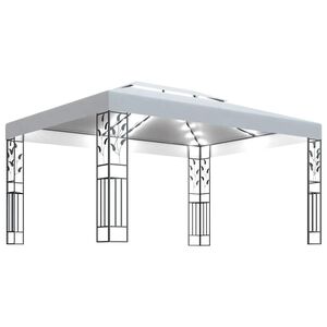 vidaXL Gazebo with Double Roof&LED String Lights 3x4 m White