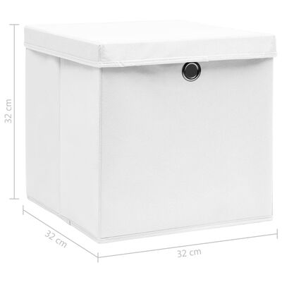 vidaXL Storage Boxes with Lids 10 pcs White 32x32x32 cm Fabric