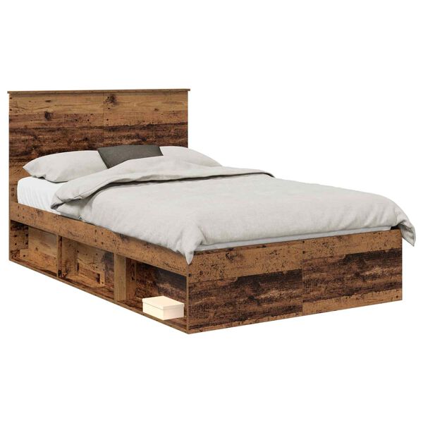 vidaXL Bed Frame with Headboard Old Wood 135 x 190 cm Solid Pine Wood