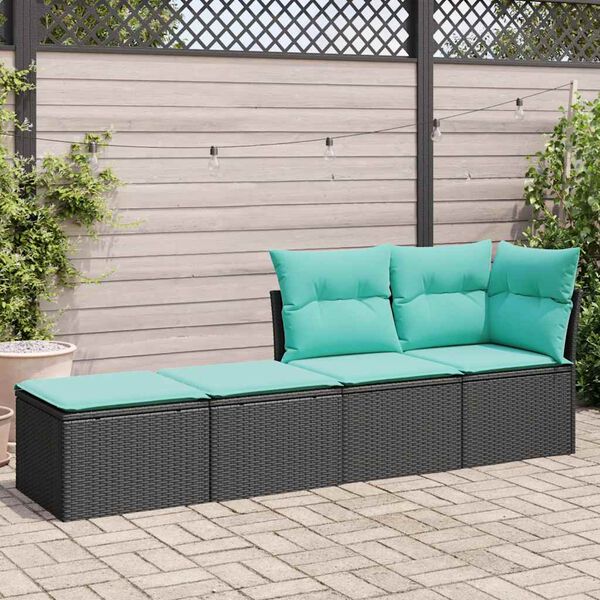 vidaXL 2 Piece Garden Sofa Set with Cushions Black Poly Rattan Acacia
