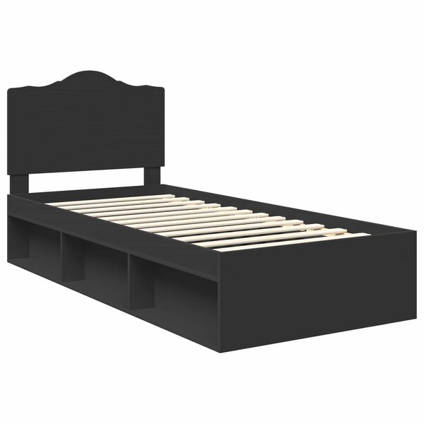 vidaXL Bed Frame with Headboard Black 75 x 190 cm Solid Pine Wood