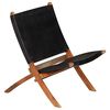 vidaXL Folding Relaxing Chair Black Real Leather