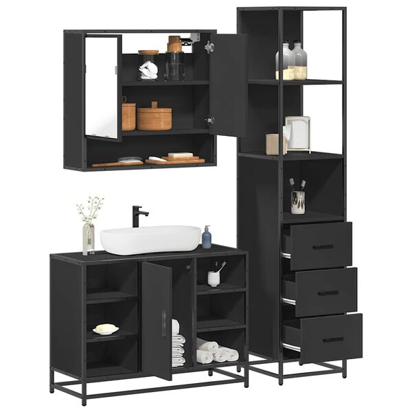 vidaXL 3&nbsp;Piece Bathroom Furniture Set&nbsp;Black Engineered Wood