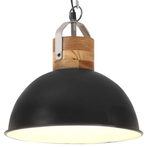 vidaXL Industrial Hanging Lamp Black Round 32 cm E27 Solid Mango Wood