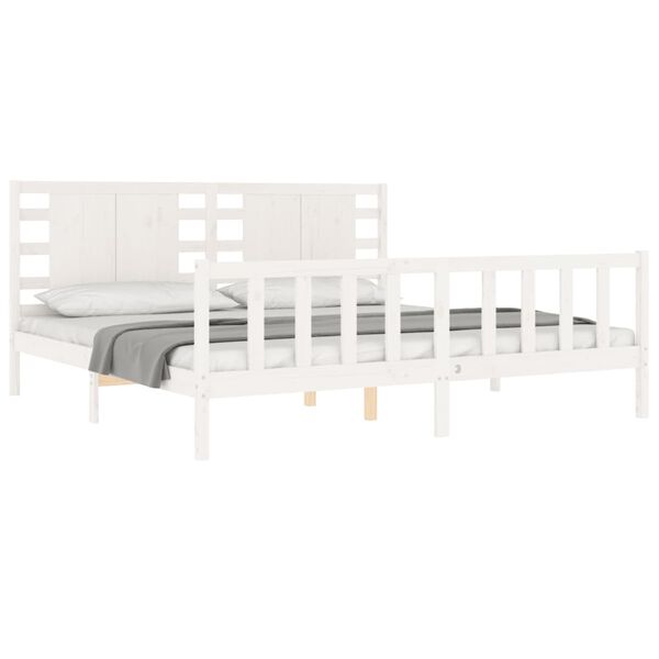 vidaXL Bed Frame without Mattress White Super King Size Solid Wood Pine