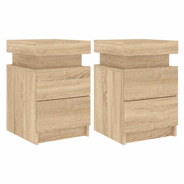 vidaXL Bedside Cabinets with LED Lights 2 pcs Sonoma Oak 35x39x55 cm