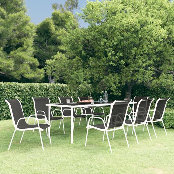 vidaXL 9 Piece Outdoor Dining Set Steel Black