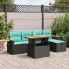 vidaXL 6 Piece Garden Sofa Set with Cushions Black Poly Rattan Acacia