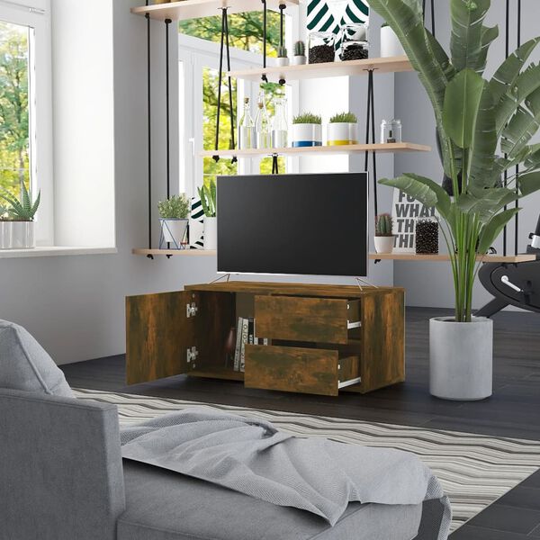 vidaXL TV Cabinet Smoked Oak 80x34x36 cm Engineered Wood