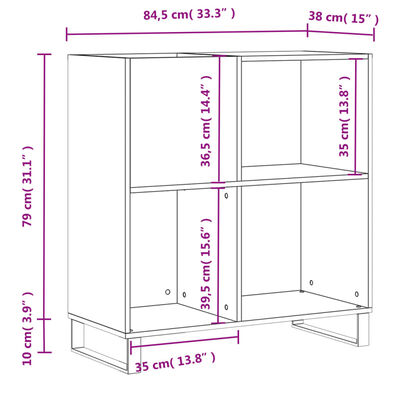 vidaXL Record Cabinet Grey Sonoma 84.5x38x89 cm Engineered Wood