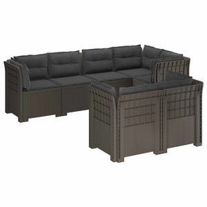 vidaXL 7-Seater Garden Sofa with Cushions Rattan Look PP Light Grey