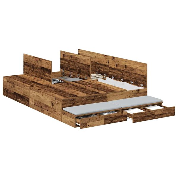 vidaXL Storage Bed Frame with Drawer Old Wood 135 cm Engineered Wood