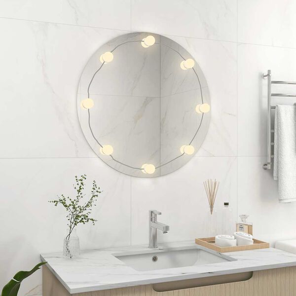 vidaXL Wall Mirror with LED Lights Round Glass