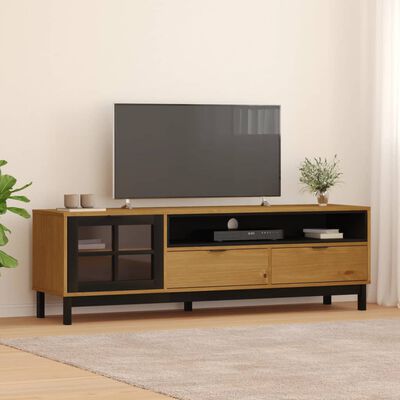 vidaXL TV Cabinet with Glass Door FLAM 158x40x50 cm Solid Wood Pine