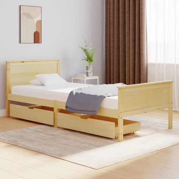 vidaXL Bed Frame without Mattress with 2 Drawers Solid Wood 100x200 cm