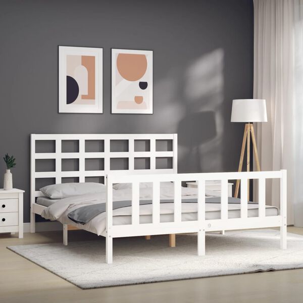 vidaXL Bed Frame without Mattress White King Size Solid Wood Pine