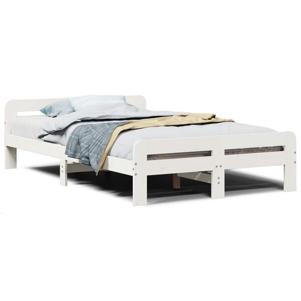 vidaXL Bed Frame without Mattress White 135x190 cm Double Solid Wood Pine