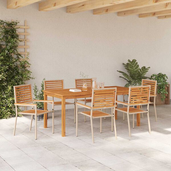 vidaXL Garden Dining Set 7 pcs Beige Solid Acacia Wood
