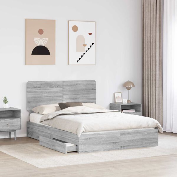 vidaXL Storage Bed Grey Sonoma 150 x 200 cm Engineered Wood