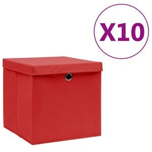 vidaXL Storage Boxes with Covers 10 pcs 28x28x28 cm Red