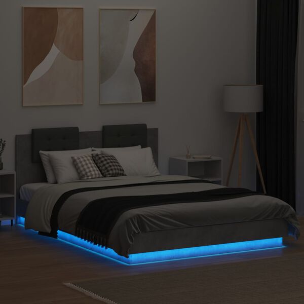 vidaXL Bed Frame with LED without Mattress Concrete Grey 120x200 cm