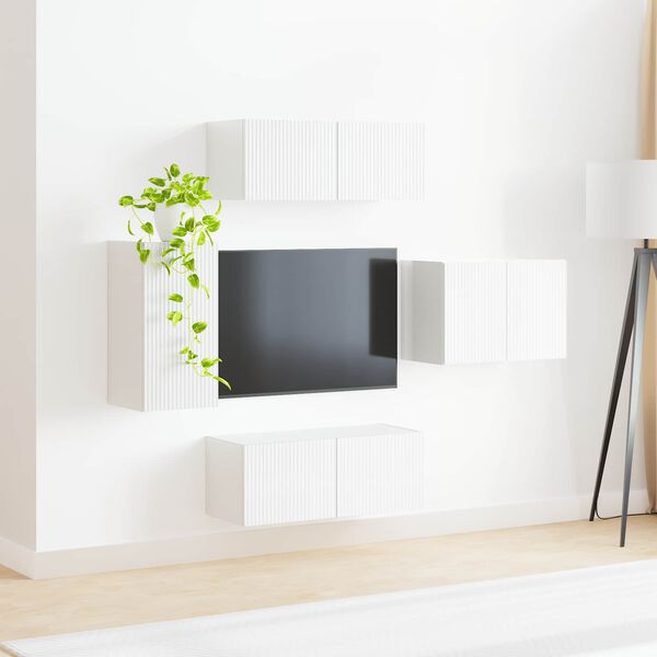 vidaXL TV Wall Cabinet Set 4 pcs High Gloss White Engineered Wood