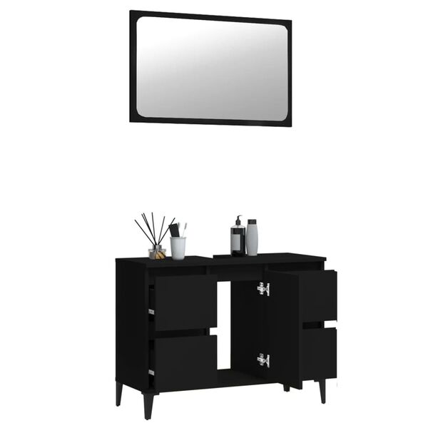 vidaXL 2 Piece Bathroom Furniture Set Black Engineered Wood
