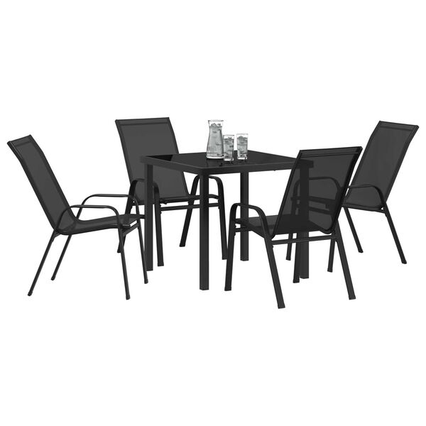 vidaXL Garden Dining Set 5 pcs Black Powder-coated Steel