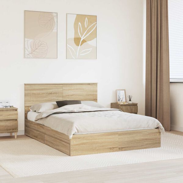 vidaXL Storage Bed with Drawer Sonoma Oak 150 x 200 cm Engineered Wood