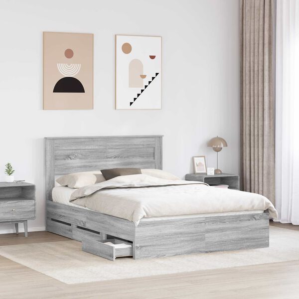 vidaXL Bed Frame with Drawer Grey Sonoma 150 x 200 cm Engineer Wood